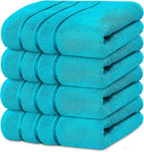 Miniatura 13 de Juego de 4 toallas de mano de lujo para baño, 100% algodón hilado en anillo de 600 GSM, suaves y absorbentes, rayas de viscosa, 16 x 28 pulgadas