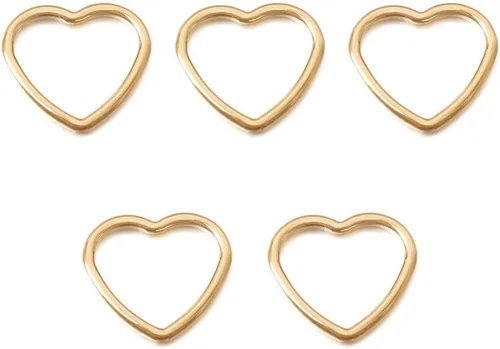 Mega Pet 5 anillos de latón en forma de corazón, chapados en oro de 14 quilates, dije de latón de corazón hueco de San Valentín, dijes colgantes de
