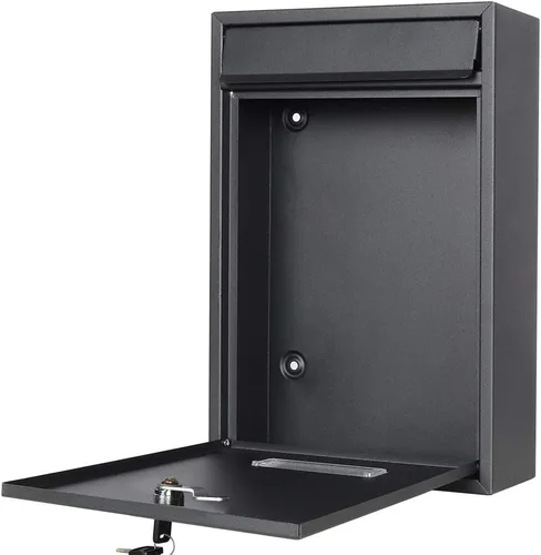 Miniatura 3 de Decaller Buzón montado en la pared con cerradura de llave, buzón de metal a prueba de óxido para exteriores, 15.2 x 10.1 x 3.3 pulgadas, 006 negro
