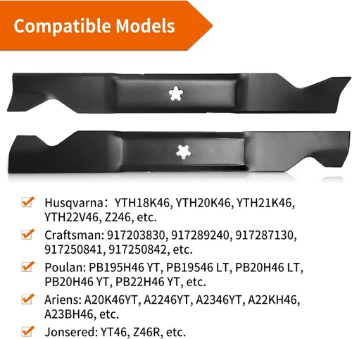 Miniatura 5 de 405380 Cuchillas de cortacésped para tractor de césped Hu sqvarna Craftsman Poulan Pro de 46 pulgadas, 532405380 cuchillas de alta elevación para Hu