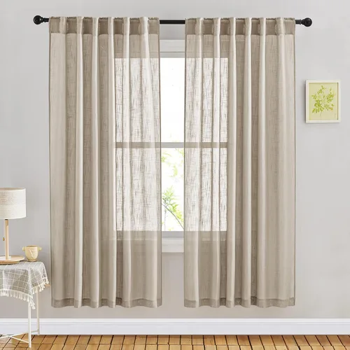 Miniatura 62 de NICETOWN Cortinas de lino semitraslúcidas para dormitorio, bolsillos para barra y pestaña trasera, tratamientos de ventana transparentes de lino