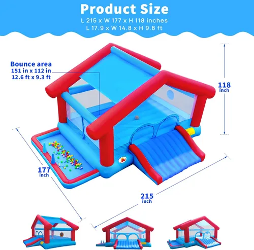 Miniatura 4 de WELLFUNTIME Casa Saltarina Inflable, Gran Tienda con Sombra, Castillo Saltarín con Inflador, 5.45 m L x 4.51 m A x 2.99 m H, Saltarín para 6 Niños