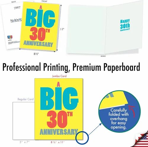Miniatura 4 de NobleWorks - Tarjeta de felicitación de 30 aniversario con sobre de 8.5 x 11 pulgadas para hombres, mujeres - Jumbo 30 años de matrimonio - Big 30