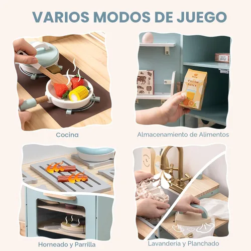Miniatura 6 de ROBOTIME Cocina de Juguete de Madera, Juego de Cocina para Niños Pequeños con Horno, Refrigerador y Lavadora, Regalo de Juego de Cocina para Niños