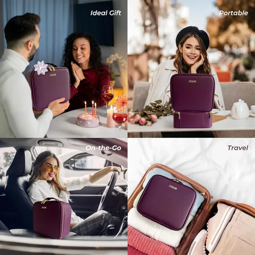 Miniatura 7 de ZEVGANI Bolsa de maquillaje de viaje con estuche de cosméticos de luz LED, estuche de maquillaje portátil con espejo iluminado, bolsa organizadora