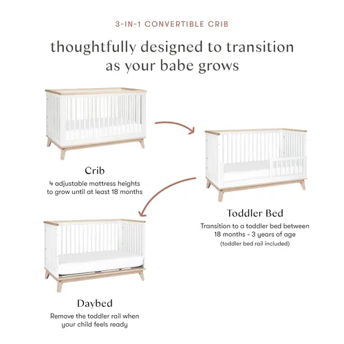 Miniatura 9 de Babyletto Scoot 3 en 1 cuna convertible con kit de conversión de cama infantil, Cuna Blanco y natural.