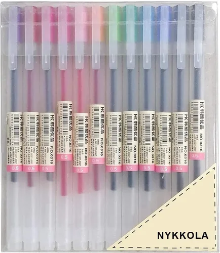 NYKKOLA Bolígrafo de tinta de gel de estilo japonés de 0.020 in, colorido bolígrafo para oficina, escuela, suministros de papelería, paquete de 12,