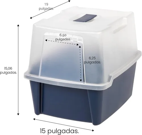 Miniatura 2 de Caja de arena para gatos IRIS USA, arenero con pala y solapa frontal, caja de arena cubierta para privacidad, portátil, fácil de limpiar, azul marino