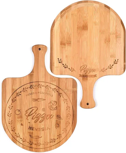 Pala de pizza de bambú prémium de 12 pulgadas con asa, paleta de pizza de madera, tabla de cortar para frutas, verduras, queso, pan (círculo)