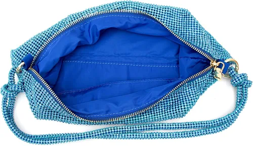Miniatura 4 de Bolso Hobo plateado con diamantes de imitación, bolso de noche negro brillante para mujer, fiesta de graduación, boda