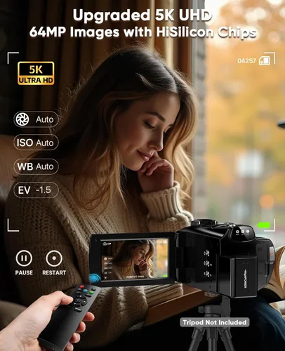 Miniatura 8 de Cámara de video 5K Videocámara 8X Zoom Opitical Cámaras de transmisión en vivo Cámara de 64MP Vlogging para YouTube con visión nocturna a todo