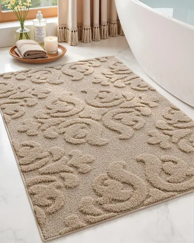 Miniatura 16 de DEXI - Alfombras de baño de 16"x24", alfombras antideslizantes para el suelo del baño, alfombra de baño ultrasuave y absorbente para la ducha, Beige
