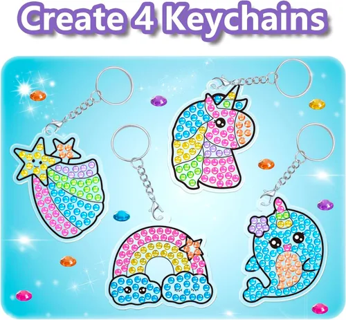 Miniatura 5 de WAHFNG Gem Art, Kit de Pintura de Diamantes para Niños - Crea Tus Propios Adhesivos, Llaveros y Atrapadores de Sol - Artes y Manualidades para Niñas