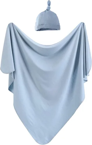 Miniatura 12 de Juego de manta de algodón de punto para bebé con gorro y diadema para recién nacido, mantas de recepción para bebé, niña y niño, 35 x 35 pulgadas