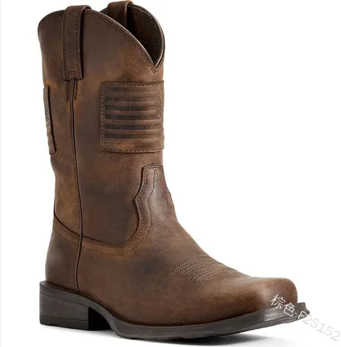 Miniatura 6 de Botas vaqueras deportivas para hombre, botas vaqueras retro con punta cuadrada, botas de trabajo rural, botas de caza para hombre, botas vaqueras