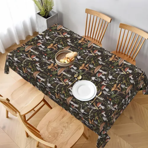 Miniatura 5 de Cafl Mantel rectangular de hongos otoñales, diseño de bayas e insectos, impermeable, sin arrugas, para comedor (60 x 90 pulgadas)