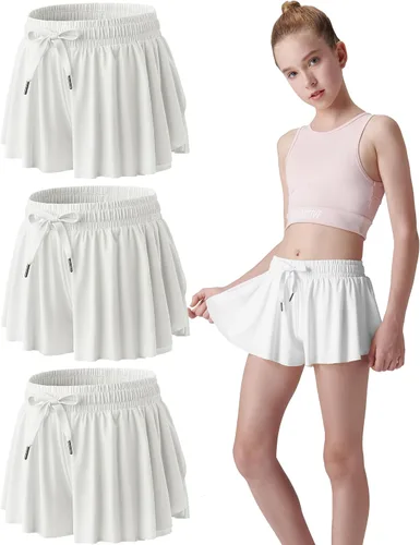 Miniatura 61 de Paquete de 3 pantalones cortos fluidos para niñas con forro de elastano, 2 en 1, faldas de mariposa para jóvenes, para fitness, correr, deportes