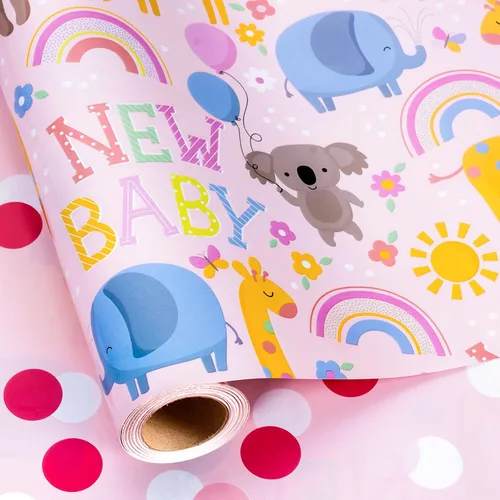 Miniatura 14 de Homeral Rollo de papel para envolver regalos azul para baby shower - Rollo mini - 17 pulgadas x 16.5 pies - Juego reversible de papel de regalo