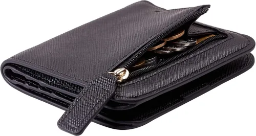 Miniatura 16 de Toughergun Cartera pequeña de cuero delgada para mujer con protección RFID, mini monedero bifold compacto con ventana de identificación transparente