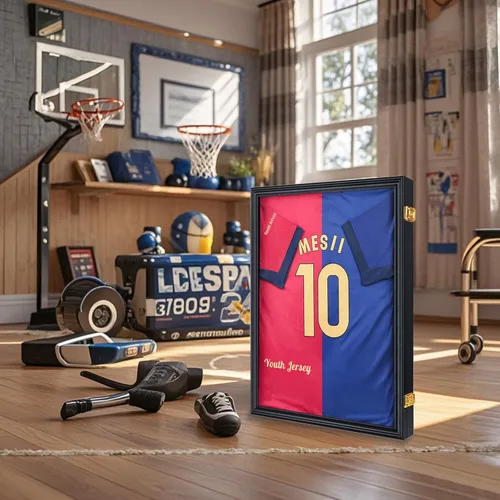 Miniatura 5 de Estuche de exhibición con marco de jersey, caja de sombra grande con cerradura, marco de jersey deportivo con protección UV acrílico y 2 colgadores