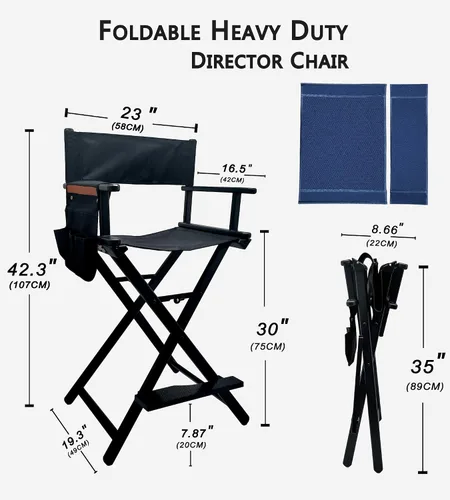 Miniatura 2 de Silla plegable extra alta de 30 pulgadas, silla de aluminio ligera para artista de maquillaje para cliente, silla de director portátil para estudio