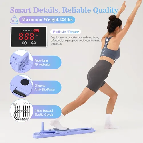Miniatura 6 de Nicoler Portable Pilates Reformer Set- Pilates Board 8-in-1 Multi-Functional Pilates Equipment Púrpura