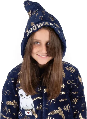 Miniatura 4 de Harry Potter Mameluco de erizo Hogwarts para niñas y niños, todo en uno, Azul Patchwork