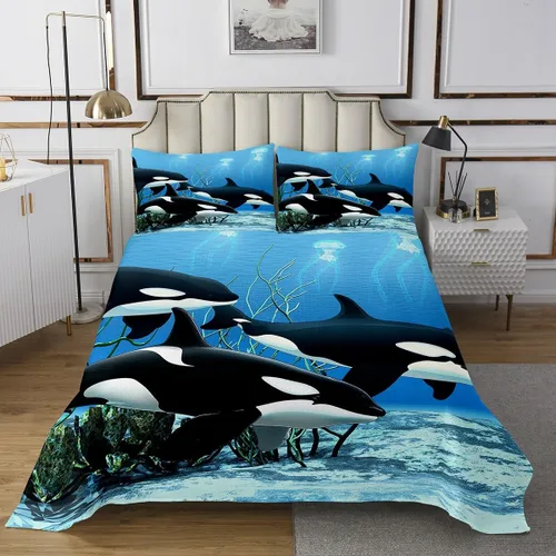 Miniatura 2 de Juego de colcha de ballena asesina Orcinus Orcas, medusas del mundo submarino, acolchado para niños y niñas, animales marinos profundos, vida Multi