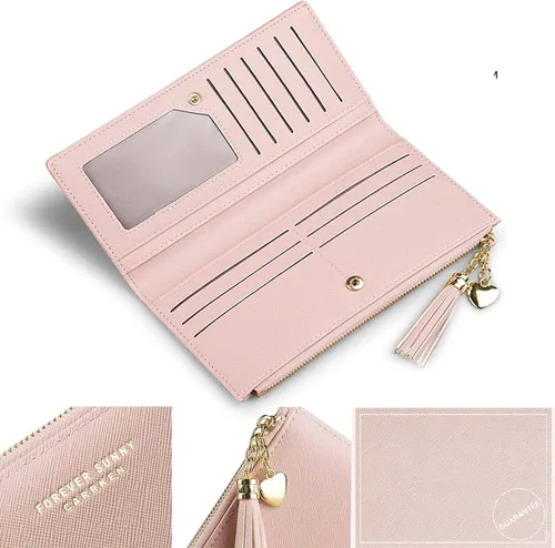 Miniatura 2 de SUMGOGO Cartera delgada para mujer, con borla larga, cremallera, bolso de mano, tarjetero, Azul oscuro, Minimalista