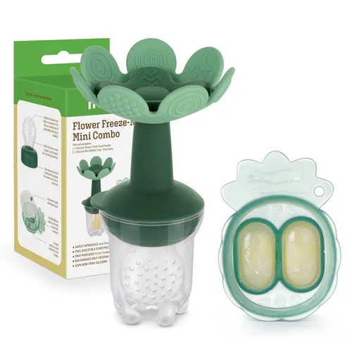 Haakaa Flower Baby - Alimentador de alimentos de frutas frescas con mini bandeja para congelador, molde de paletas de leche materna para alivio del