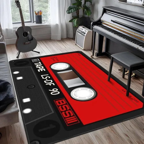 Miniatura 9 de keepcute Alfombra Redonda de Registro de Música Negra para Dormitorio, Sala de Estar, Estudio, Alfombra Antideslizante para Jugar, Alfombra