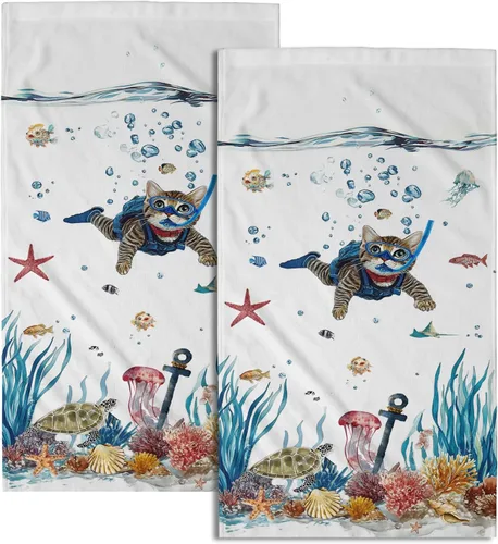 Miniatura 59 de Giwawa Juego de 2 toallas de mano vintage con diseño de oso y ciervo, diseño de alce y árbol, toalla de cara súper suave para baño, cocina, hombre