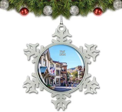USA America Vail Colorado Village Adorno de Navidad Decoración de árbol de cristal Metal Recuerdo Regalo