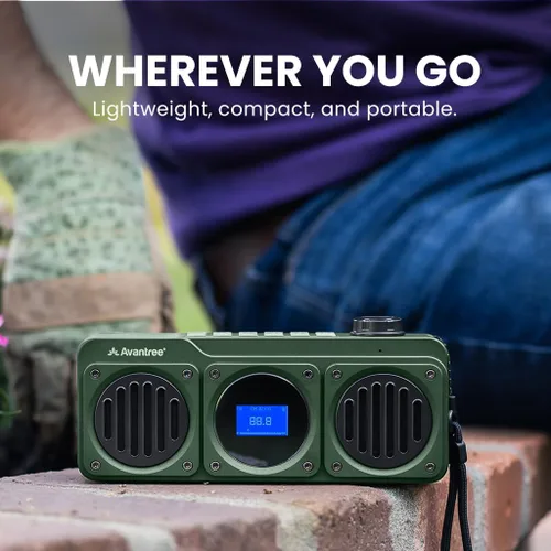 Miniatura 6 de Avantree Boombyte - Radio FM portátil y altavoz Bluetooth con excelente sonido estéreo, acabado de metal, tiempo de reproducción recargable largo