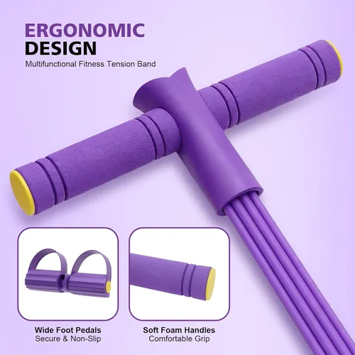 Miniatura 5 de Banda de resistencia de pedal multifuncional con asa, tubos de 6/8/10 para todos los pesos, estiramiento resistente mejorado para entrenamientos