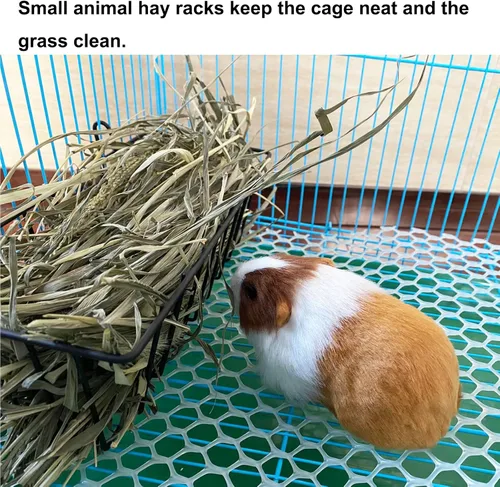 Miniatura 5 de Comedero de heno para conejos, dispensador de heno para colgar en jaula, alimentador de metal para animales pequeños, soporte para heno