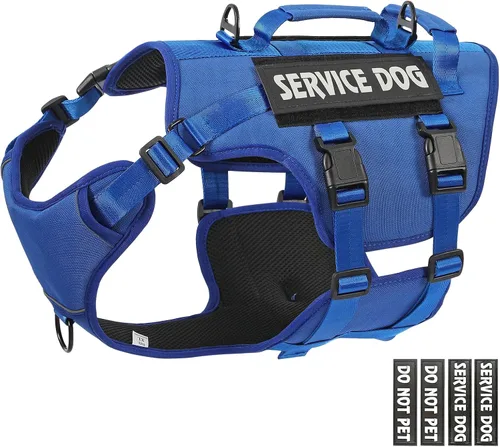 Miniatura 8 de Arnés de chaleco de servicio para perros grandes, sin tirones con 3 clips para correa, chaleco de trabajo táctico con 4 parches para mascotas