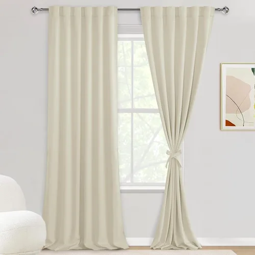 Miniatura 41 de DWCN Cortinas opacas con pestaña trasera para ventana - Cortinas opacas con bolsillo para barra para oscurecer la habitación para dormitorio/sala