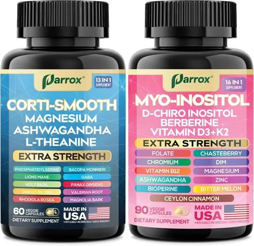 Miniatura 8 de Paquete de Suplementos Parox Cortisol y Myo-Inositol, Paquete de Calma y Suavidad, Equilibrio de Cortisol 13-en-1, Magnesio, Ashwagandha, L-Teanina
