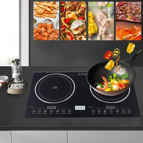 Miniatura 2 de Placa de cocción de doble inducción, quemador portátil de doble quemador digital de cerámica de 1400 W y quemador de inducción de 1200 W, control