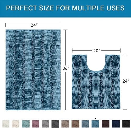 Miniatura 27 de H.VERSAILTEX Alfombras de baño para cuarto de baño, antideslizantes, tapetes de baño extragruesos, de felpilla, a rayas, alfombra de 20" x 32