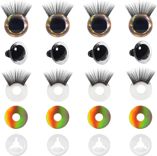Miniatura 12 de TOAOB - 4 juegos de ojos de seguridad de 0.98 pulgadas con purpurina y arandelas y pestañas para Amigurumis de plástico plateado para manualidades
