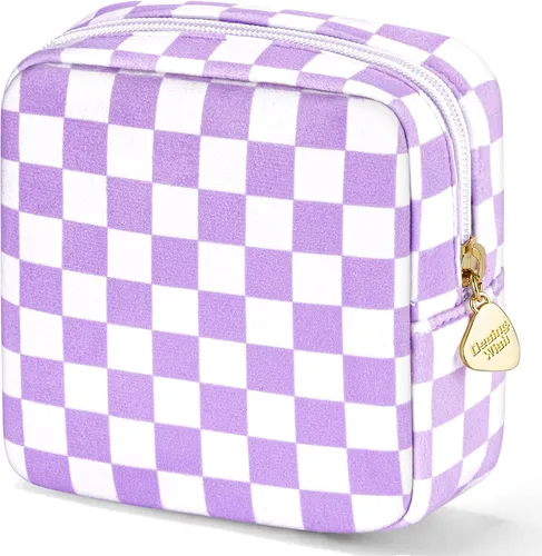 Miniatura 14 de Bolsa de maquillaje pequeña de 5.1 x 5.1 pulgadas para monedero, material flocado, mini bolsa de maquillaje de viaje con dos bolsillos internos