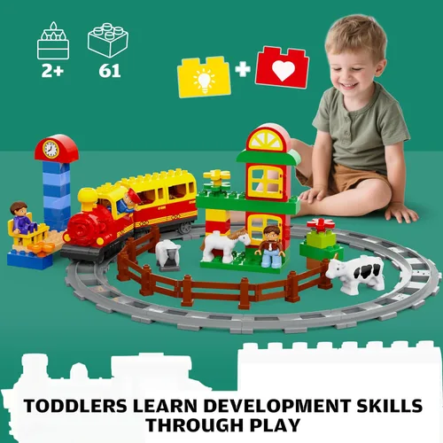 Miniatura 2 de Juguetes de tren eléctrico con juego de animales de granja, juego de trenes de juguete para niños pequeños y niños con música, luces y pistas