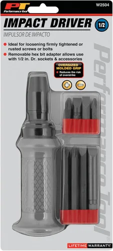 Miniatura 5 de Performance Tool Destornillador de impacto reversible manual W2504 de 1/2 pulgada - Cabeza plana 5/16 y 3/8 y puntas Phillips #2 y #3