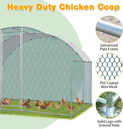 Miniatura 4 de VINGLI Gallinero grande de metal, espaciosa jaula para aves de corral con cubierta impermeable y anti-UV, corral para pollo al aire libre