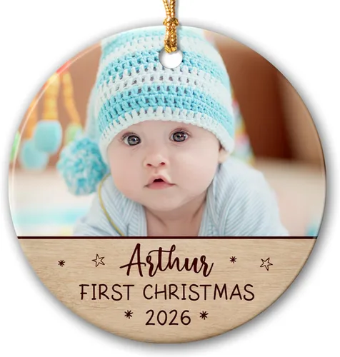 Primer adorno de Navidad para bebé, adorno de cerámica de Navidad para bebé 2025, primera decoración de árbol de Navidad del bebé, marco de fotos