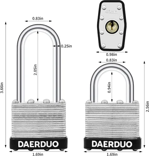 Miniatura 2 de Paquete de 2 candados laminados de 1.575 in (1-9/16") con 4 llaves, grillete corto de acero endurecido, cerraduras resistentes para armarios
