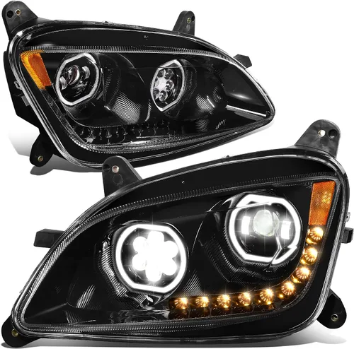 DNA MOTORING HL-HAY-013-BK - Par de anillos de halo LED duales, señales de giro secuenciales, faros delanteros para proyector de haz alto/bajo, Negro