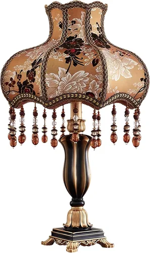 Miniatura 16 de Lámpara de mesa inteligente victoriana con cuentas de cristal y acabado dorado, base de resina verde esmeralda, enchufe E26 para dormitorio, Verde 1